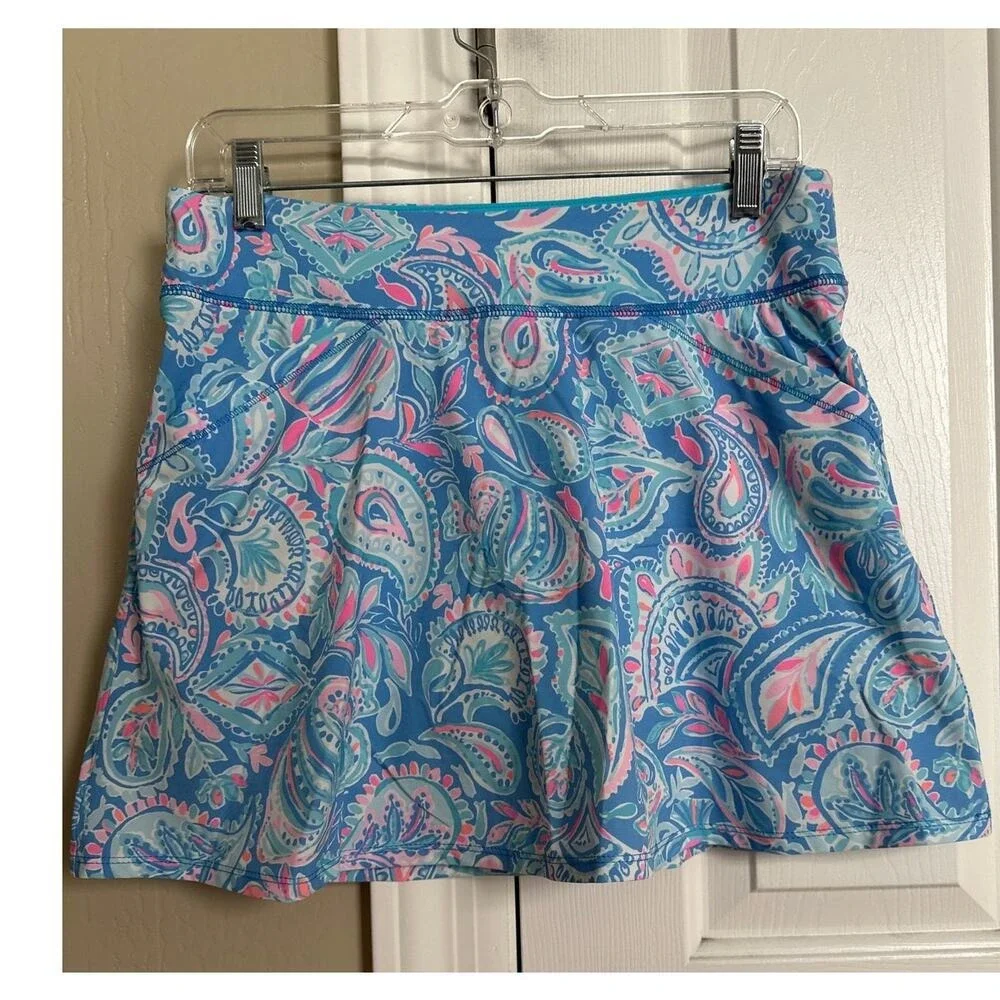 Lilly Pulitzer Blue Paisley Print Skort with Pink Accents